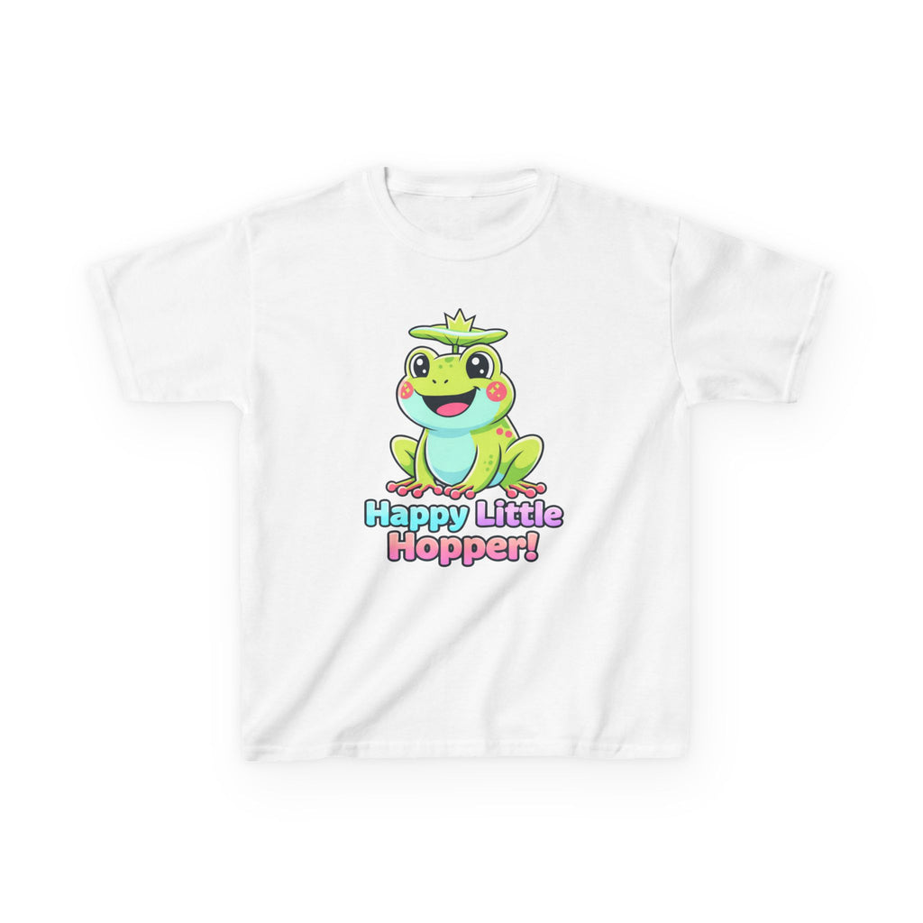 Kids Frog T-Shirt — 'Happy Little Hopper!' Cartoon Crown Frog Graphic Tee