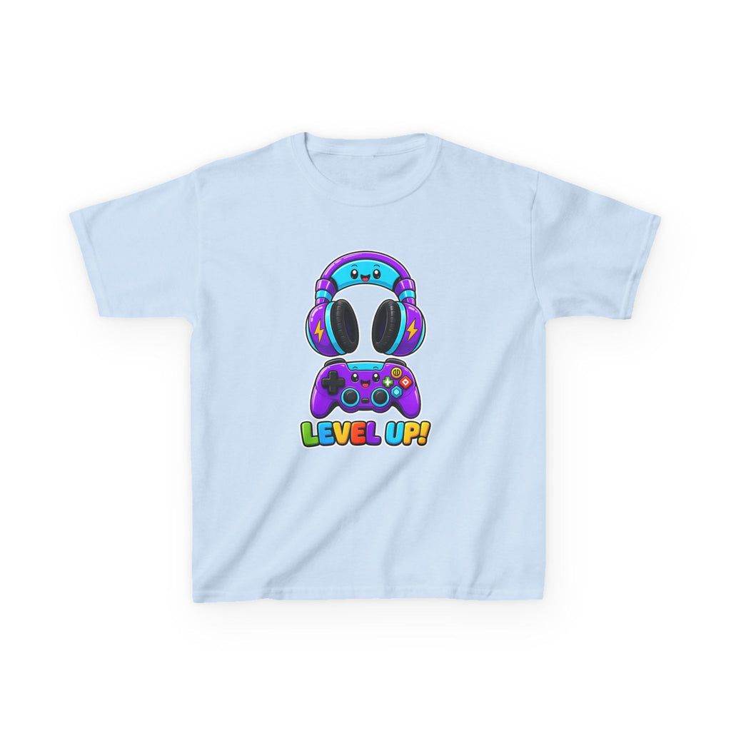 Kids Gaming T-Shirt — 'Level Up!' Colorful Controller & Headset Graphic Tee