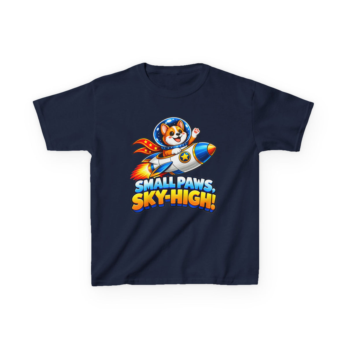 Kidxtr™ Kids Space T-Shirt — 'Small Paws, Sky High' Rocket Dog Graphic Tee