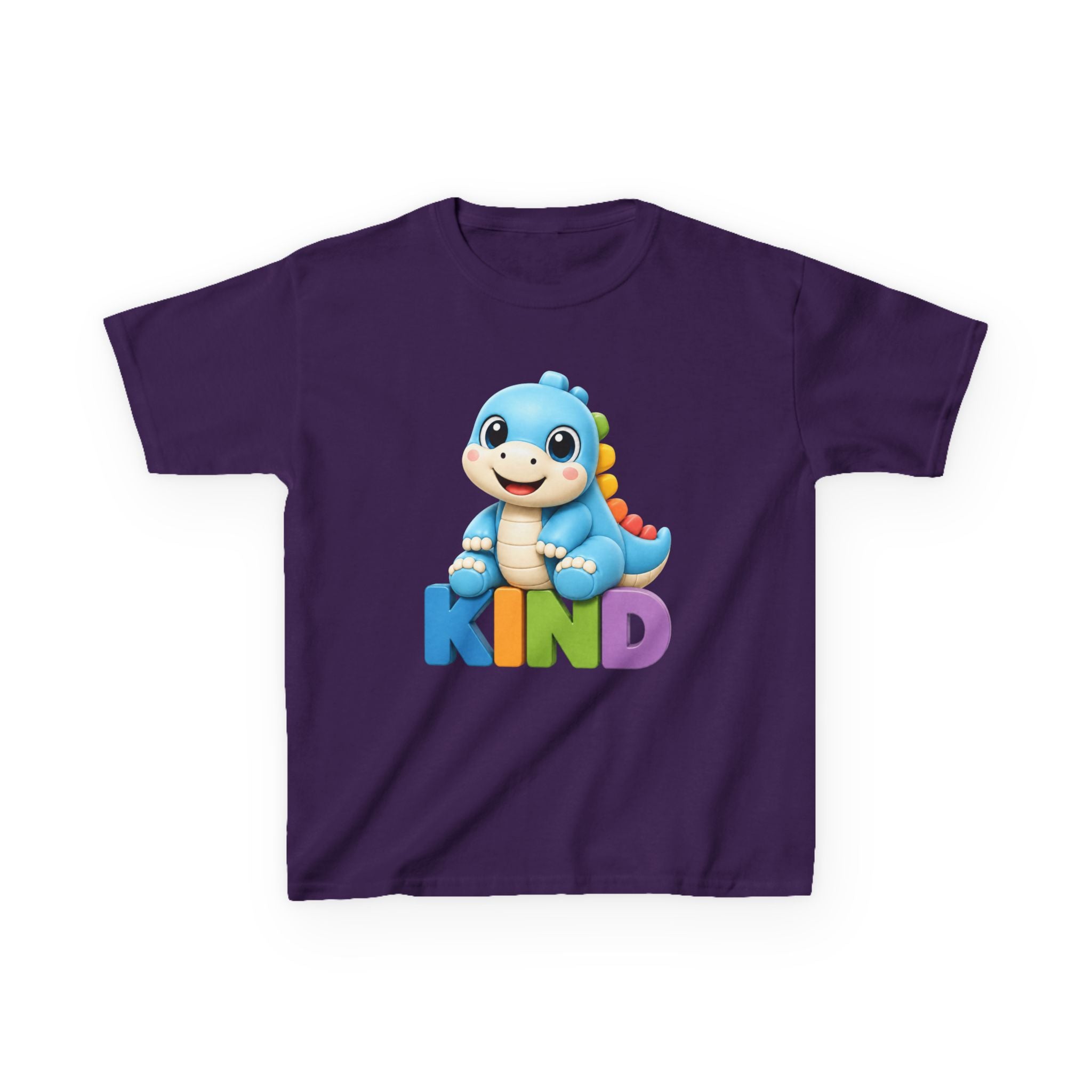 Kids Animal T-Shirt — 'KIND' Cute Blue Dinosaur Kindness Graphic Tee