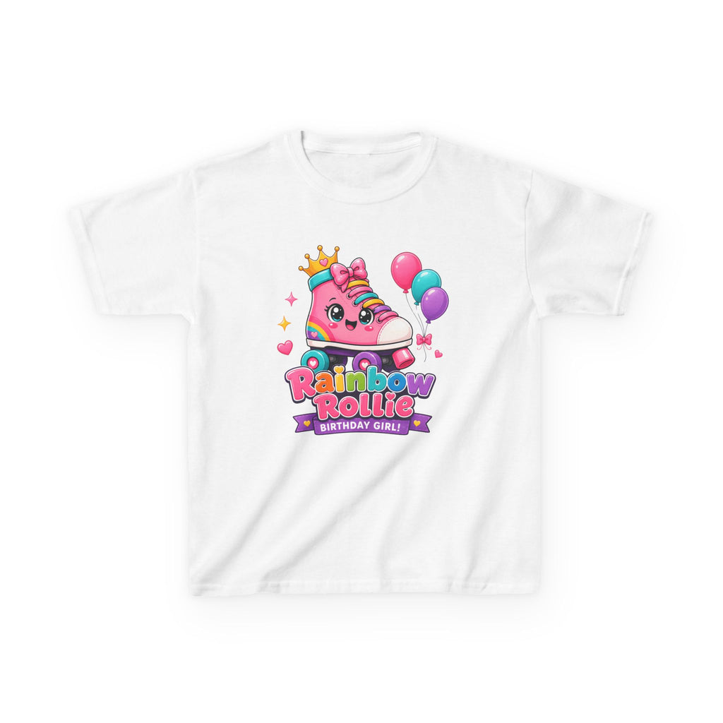 Kids Birthday T-Shirt — 'Rainbow Rollie Birthday Girl' Cute Princess Cake Graphic Tee