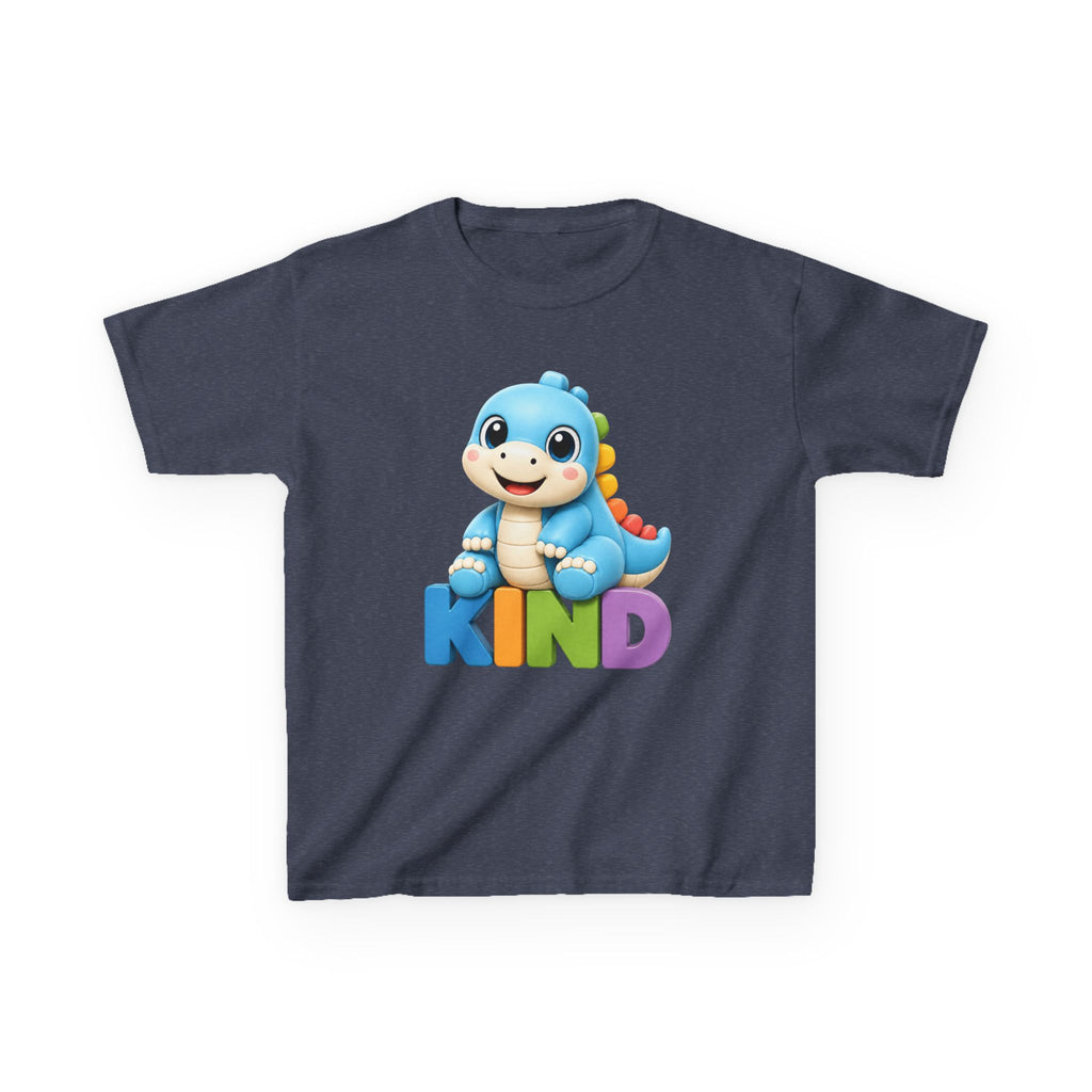 Kids Animal T-Shirt — 'KIND' Cute Blue Dinosaur Kindness Graphic Tee