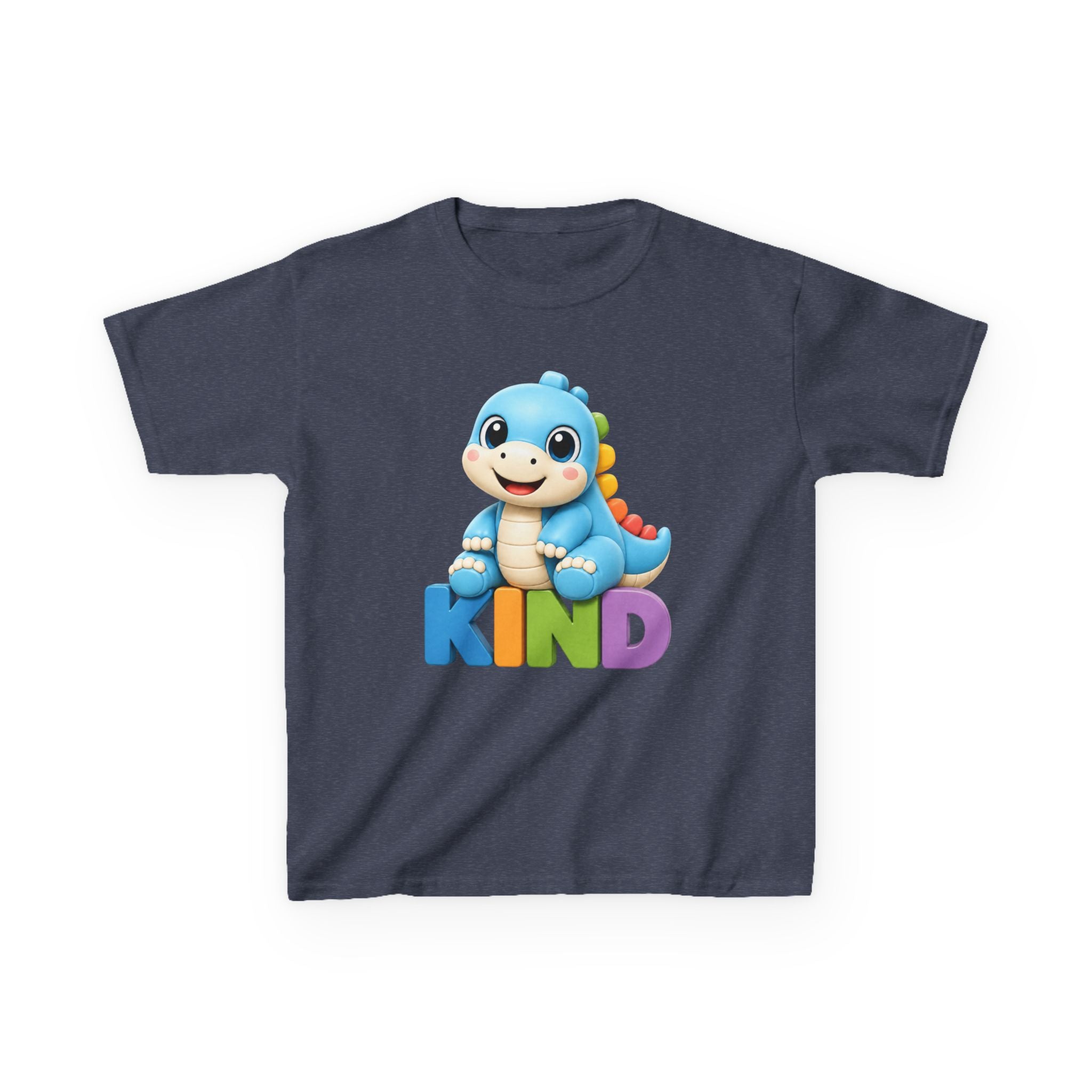 Kids Animal T-Shirt — 'KIND' Cute Blue Dinosaur Kindness Graphic Tee
