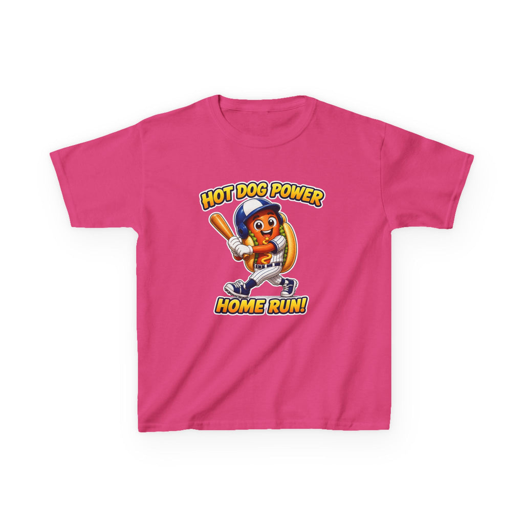 Kids Baseball T-Shirt — 'Hot Dog Power' Home Run Graphic Tee