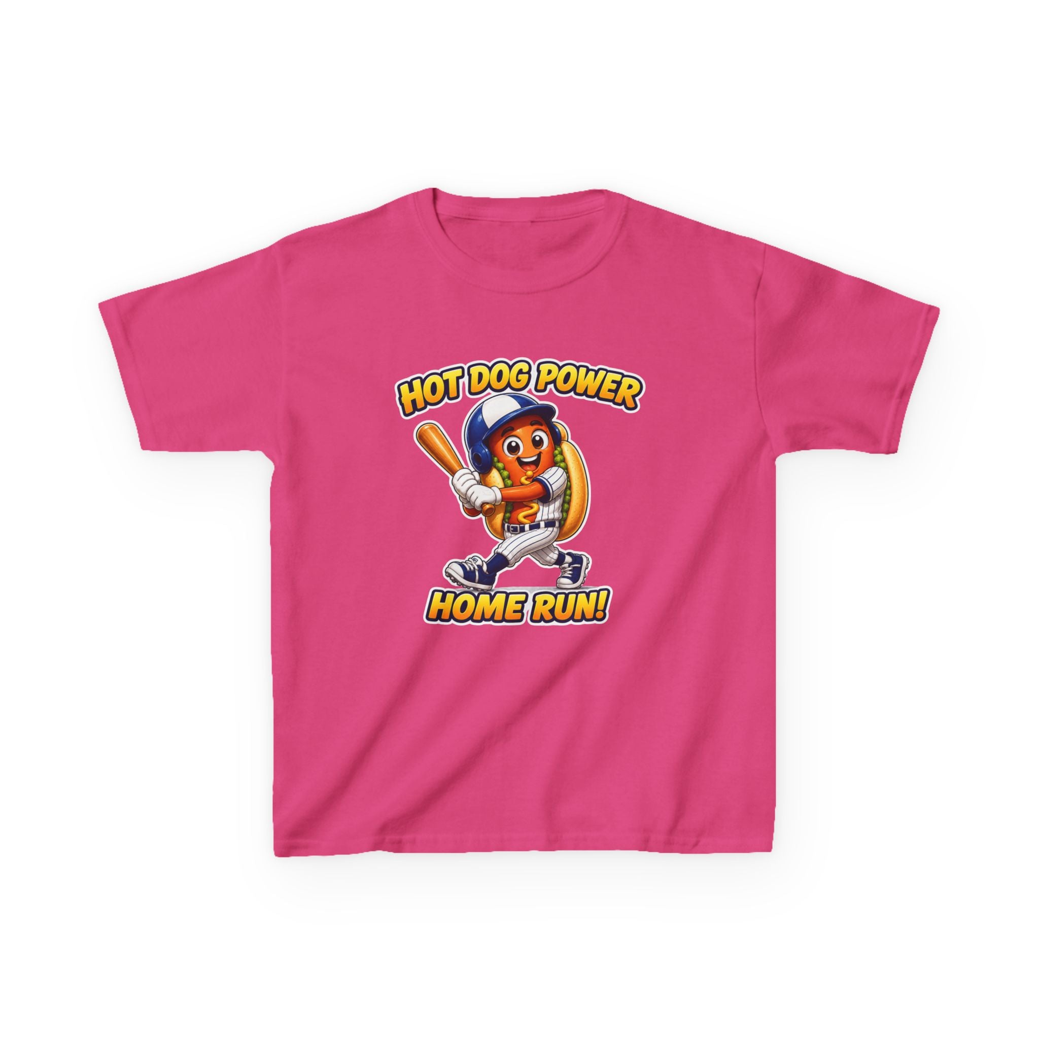 Kids Baseball T-Shirt — 'Hot Dog Power' Home Run Graphic Tee