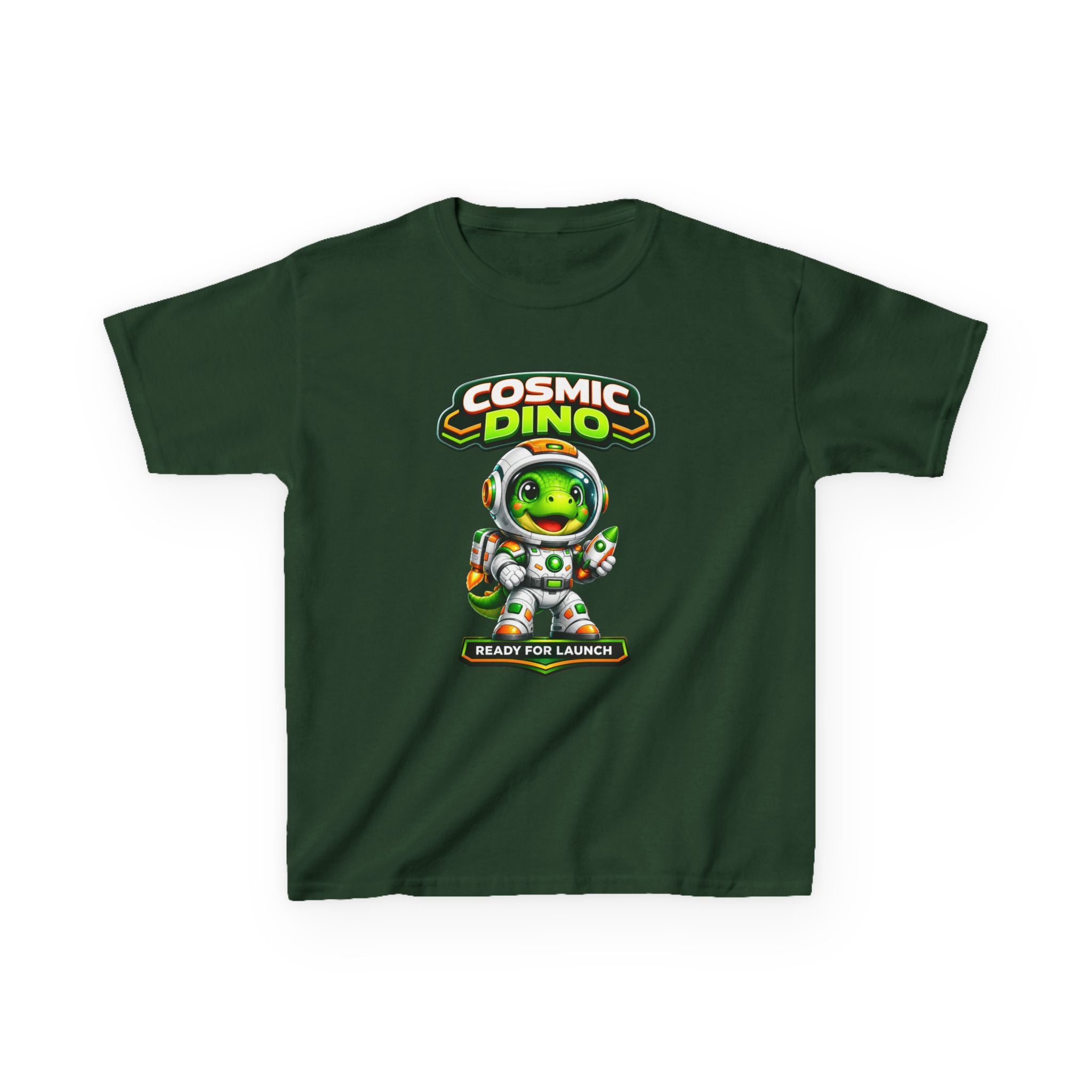 Cosmic Dino Kids T‑Shirt — 'Ready for Launch' Space Dinosaur Tee