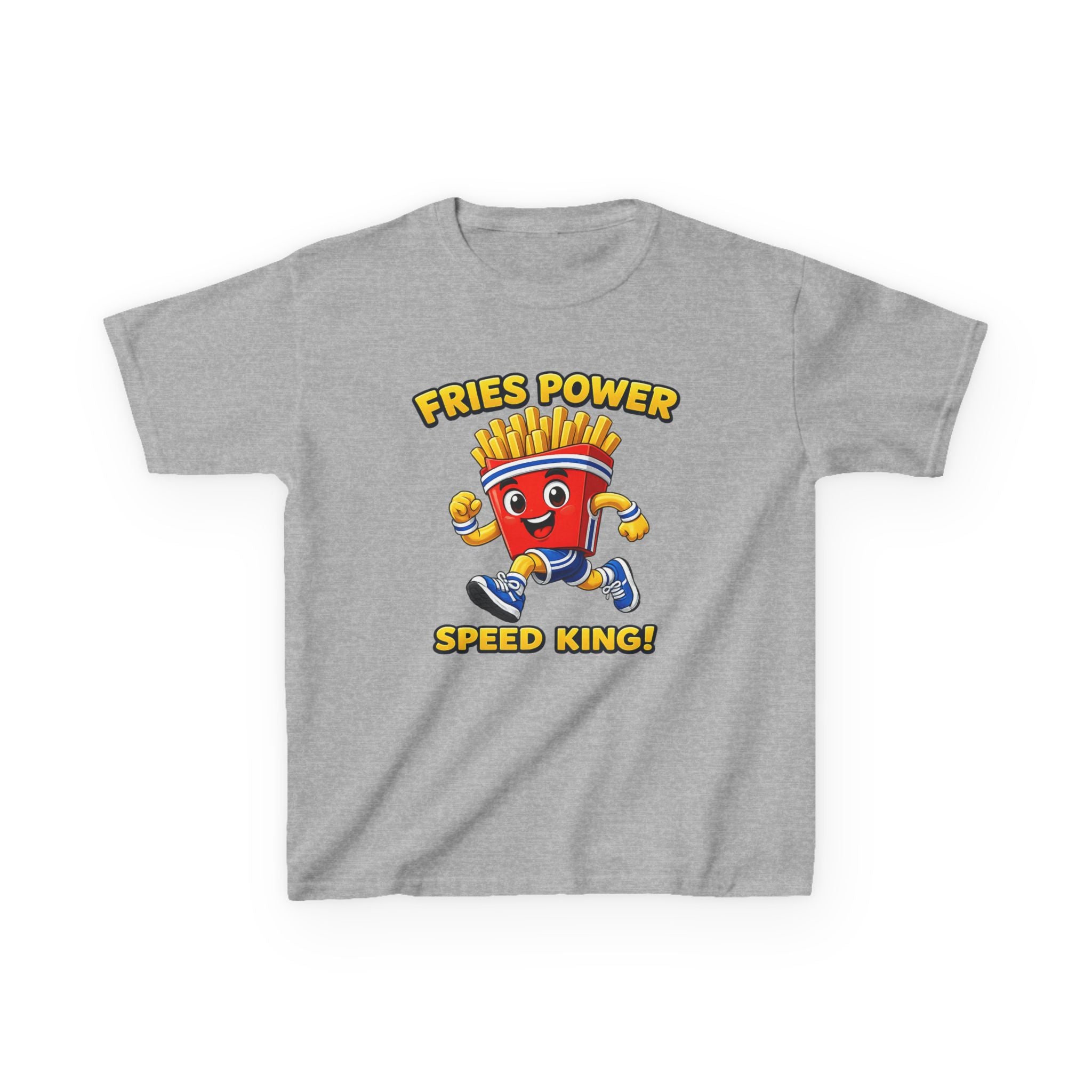 Kids French Fry T-Shirt — 'Fries Power Speed King' Funny Cartoon Graphic Tee