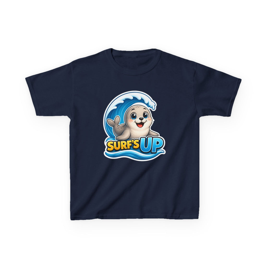 Kids Seal T-Shirt — 'Surf’s Up' Cute Surfing Seal Graphic Tee