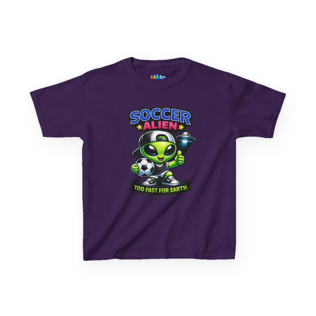 Kidxtr™ Kids Soccer T-Shirt — 'Too Fast for Earth' Soccer Alien Graphic Tee
