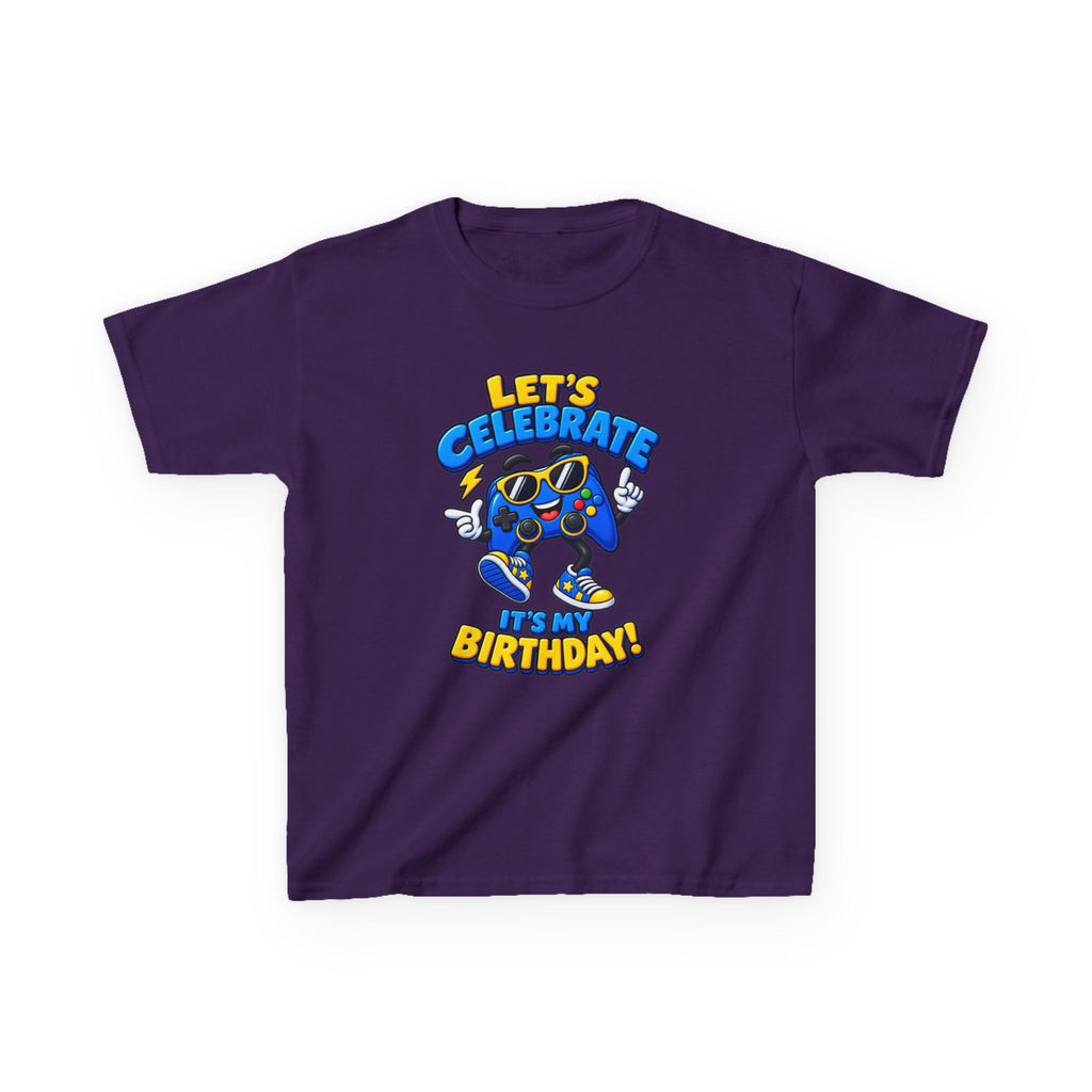 Kids Birthday T-Shirt — 'Let's Celebrate It's My Birthday!' Cartoon Party Graphic Tee