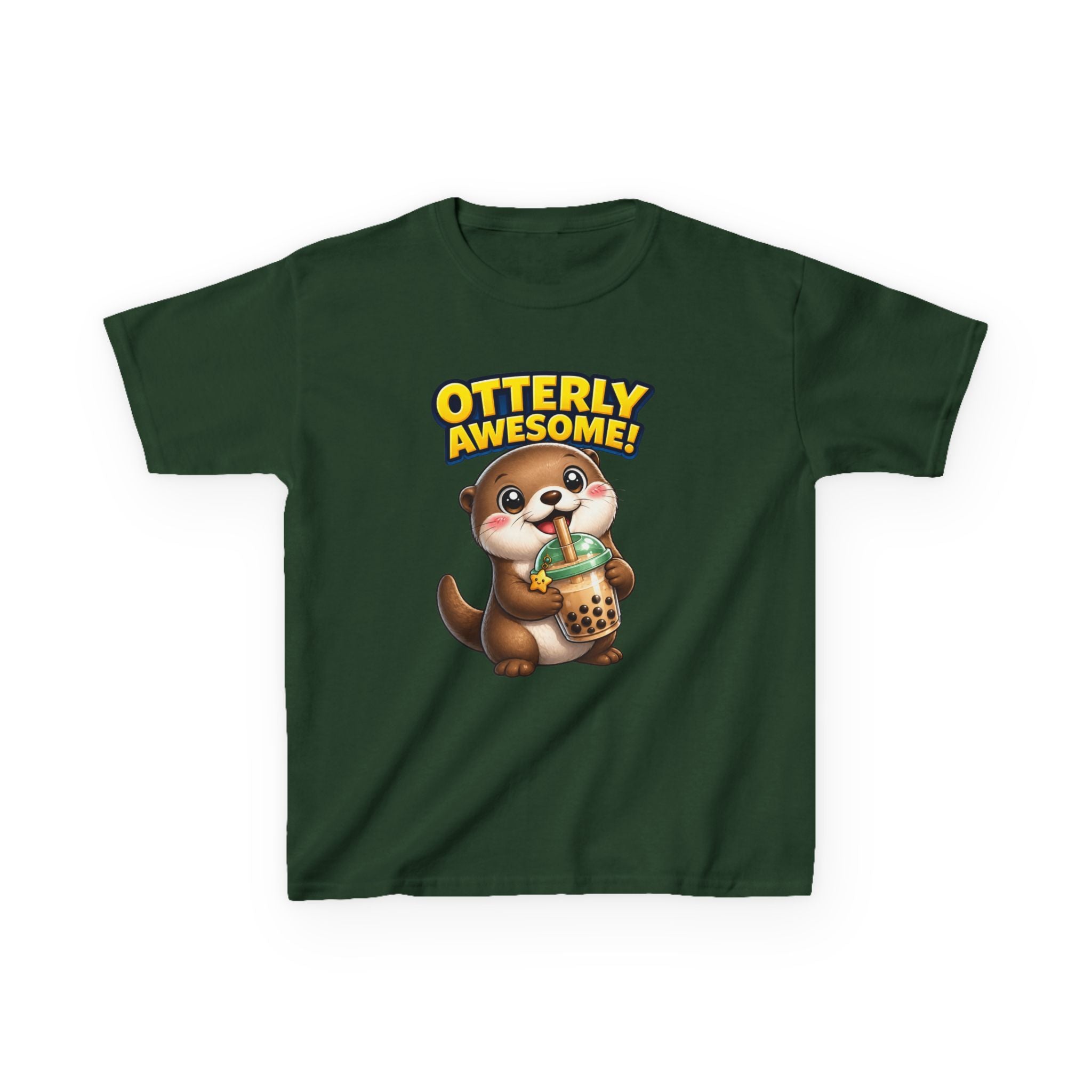 Kids Otter T-Shirt — 'Otterly Awesome!' Cute Otter Drinking Bubble Tea Graphic Tee