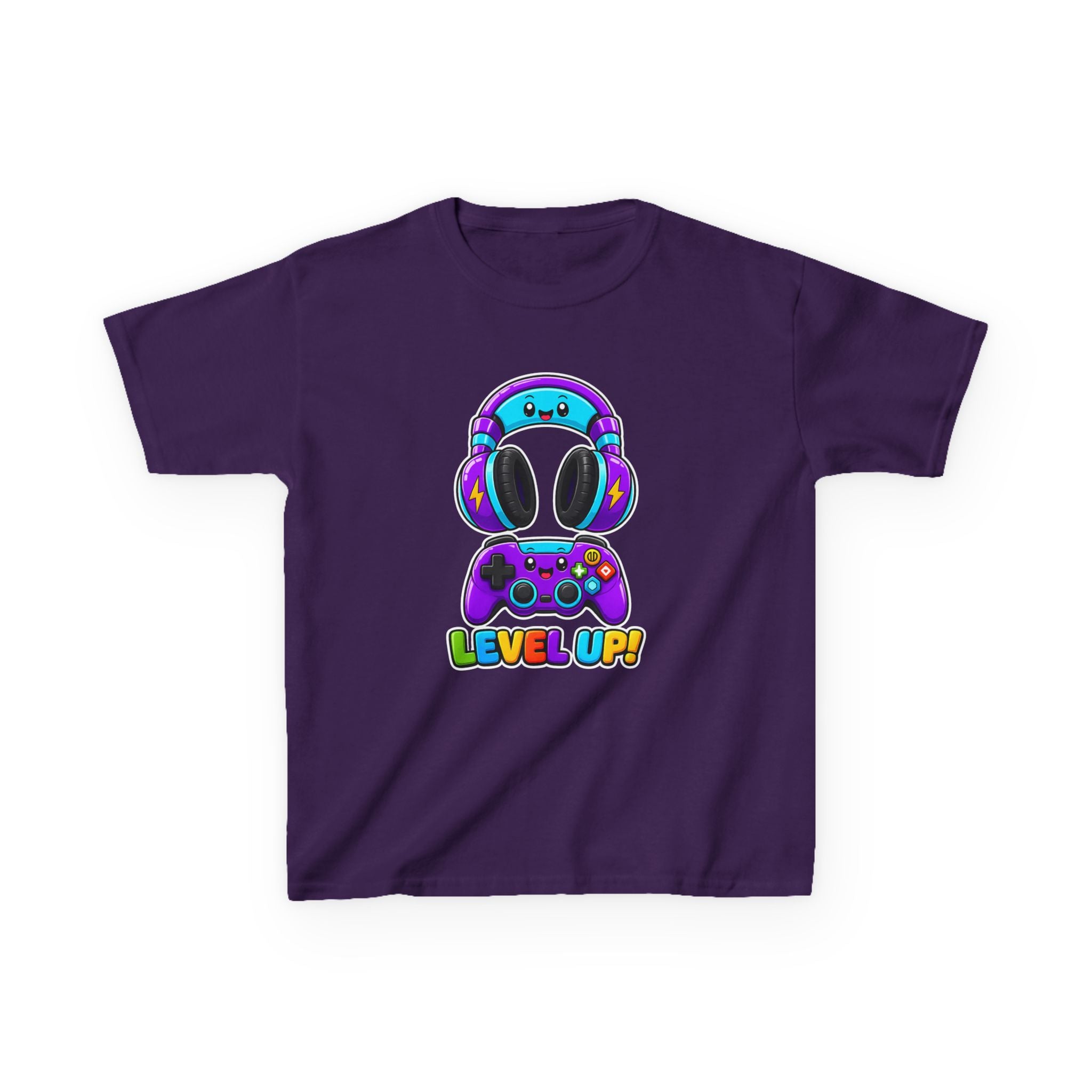 Kids Gaming T-Shirt — 'Level Up!' Colorful Controller & Headset Graphic Tee