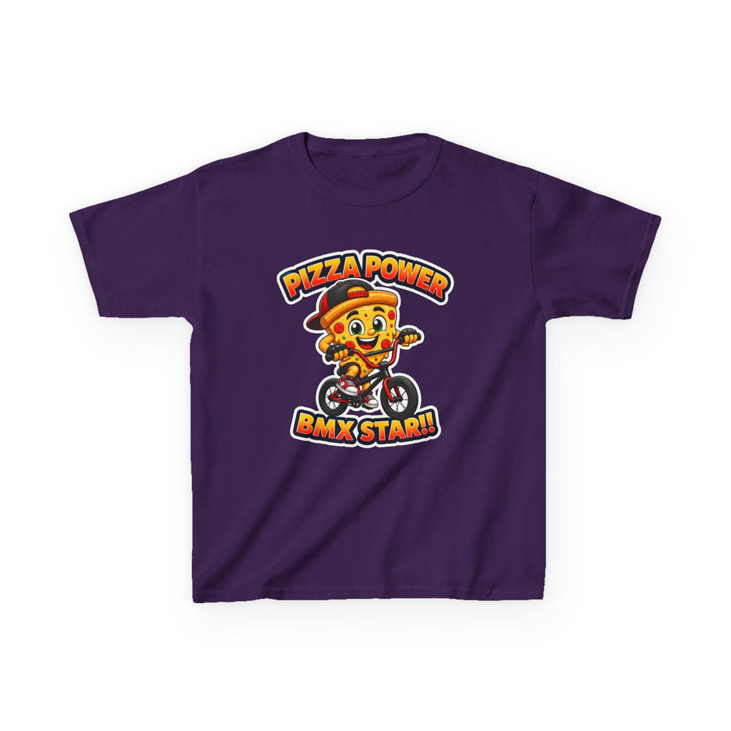 Kids BMX T-Shirt — 'Pizza Power' Cute Pizza Character Riding Bike Graphic Tee
