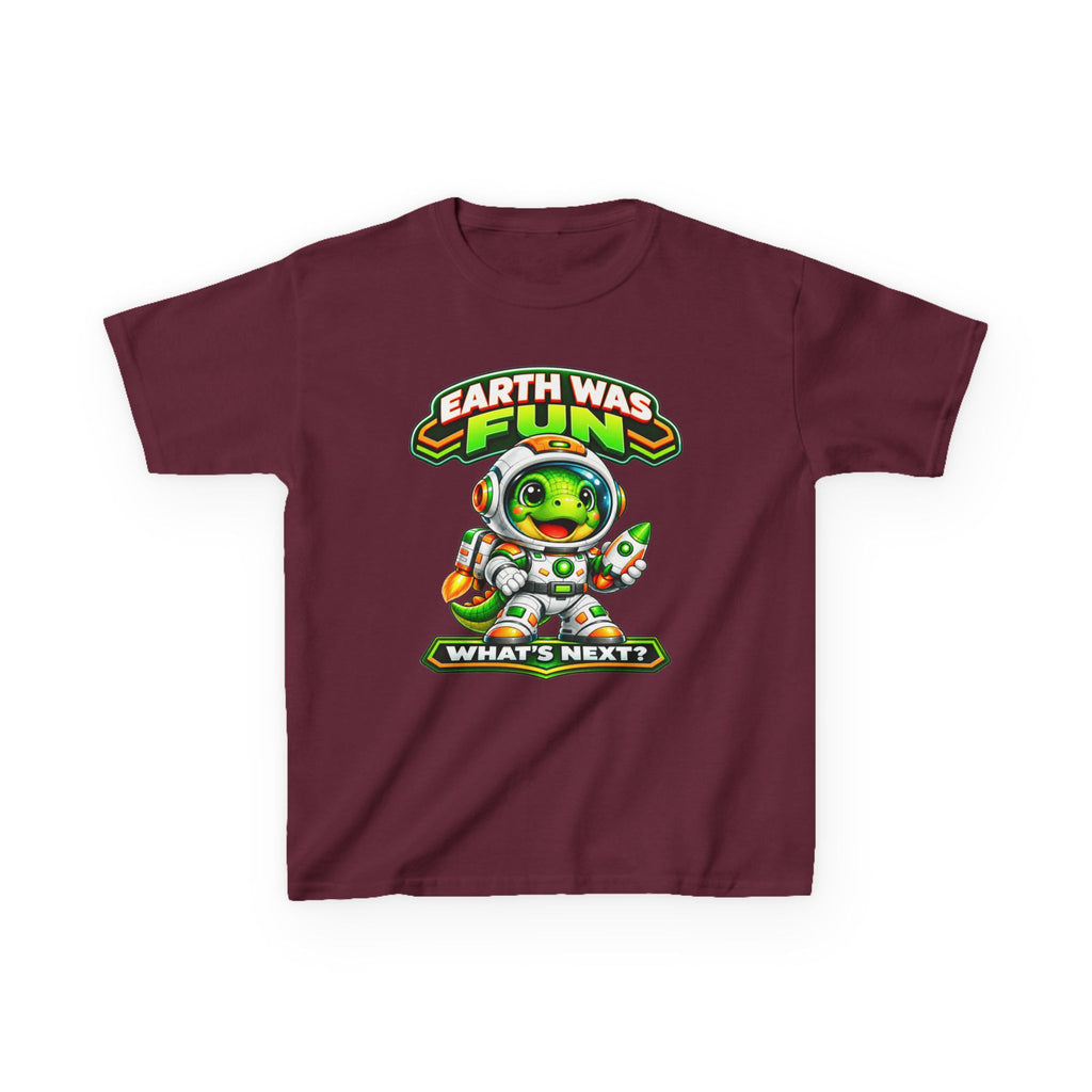 Kidxtr™ Kids Space T-Shirt — 'Earth Was Fun, What’s Next?' Cosmic Dino Graphic Tee