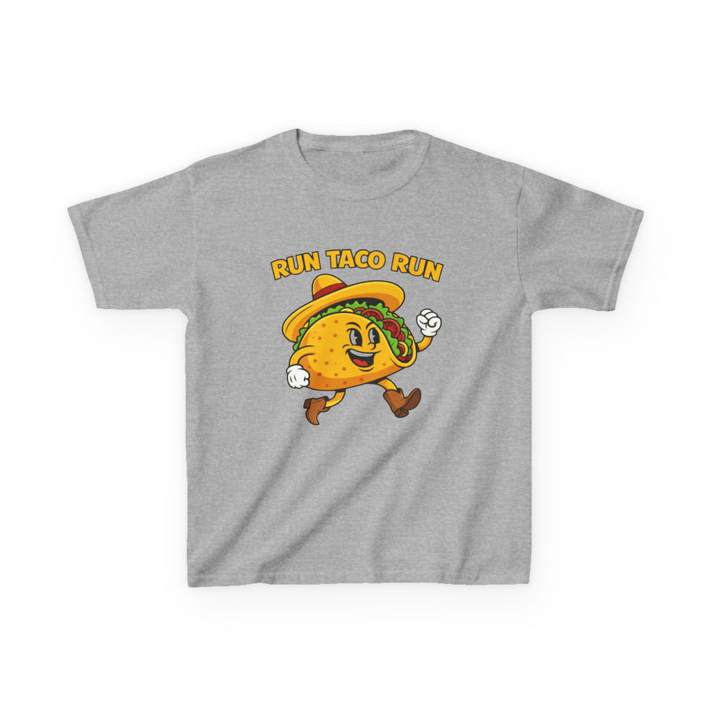 Kids Funny T-Shirt — 'Run Taco Run!' Cute Running Taco Graphic Tee