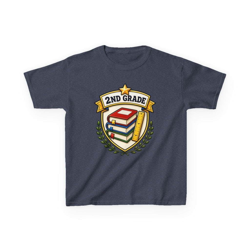 Kids 2nd Grade T-Shirt — 'Books & Ruler Badge' Back-to-School Graphic Tee