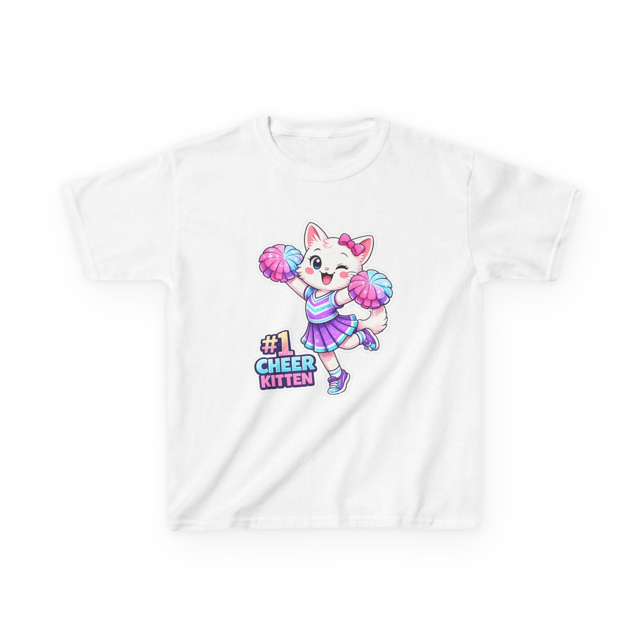 Kids Cheer Kitten T-Shirt — '#1 Cheer Kitten' Cute Cheerleader Cat Graphic Tee