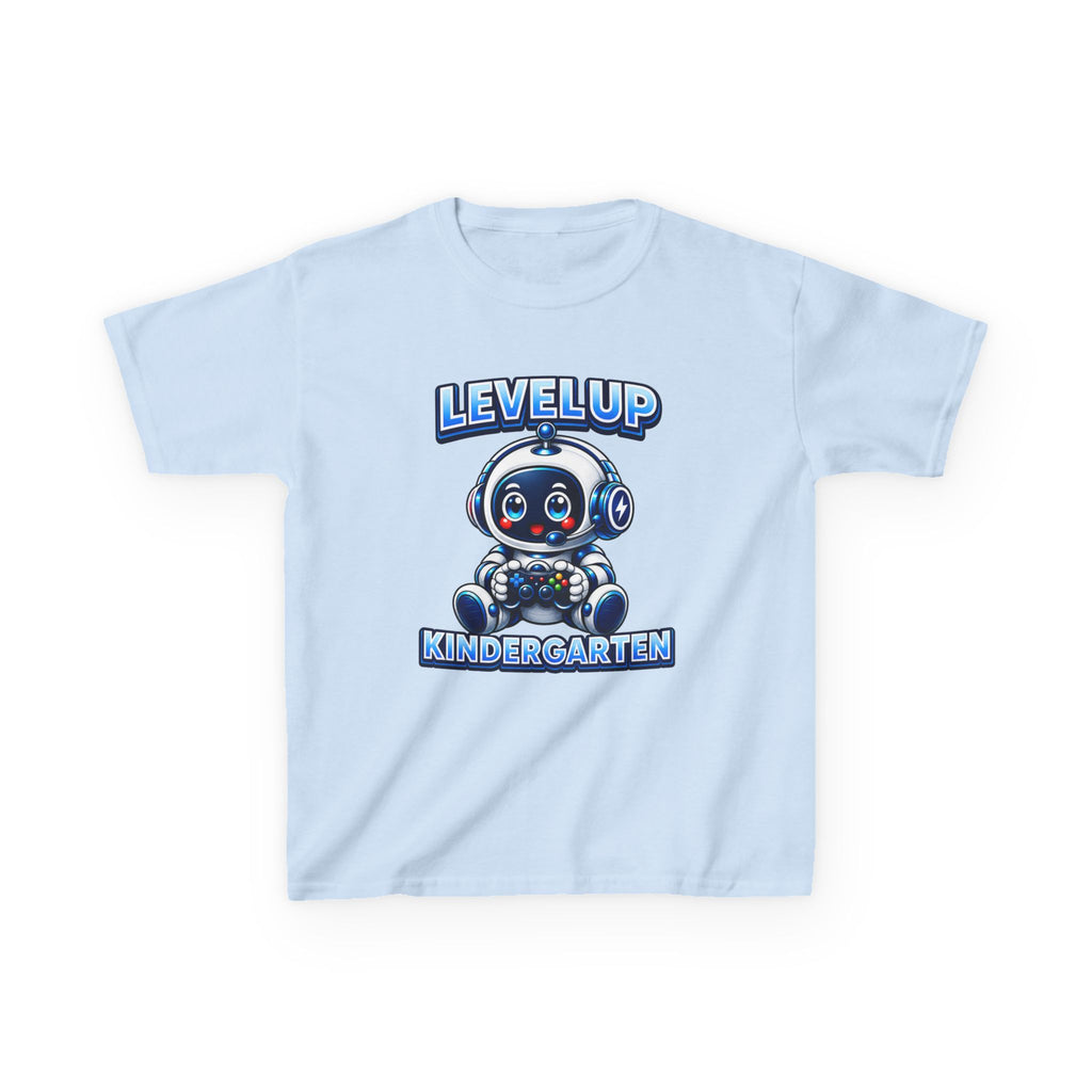 Level Up Kindergarten Robot Kids T‑Shirt — Back to School Shirt for Boys & Girls