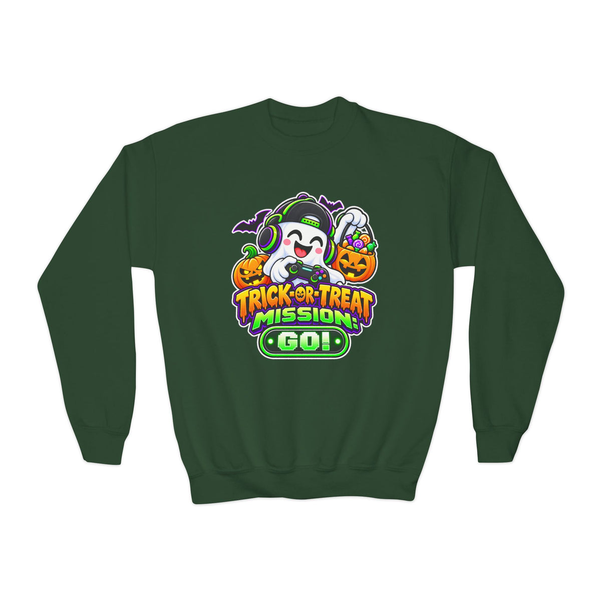Kidxtr™ Kids Halloween Sweatshirt — 'Trick or Treat Mission' Halloween Graphic Crewneck