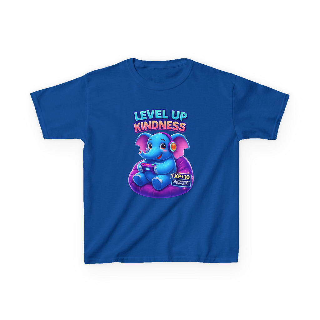 Kids Elephant T-Shirt — 'Level Up Kindness' Cute Gamer Elephant Graphic Tee