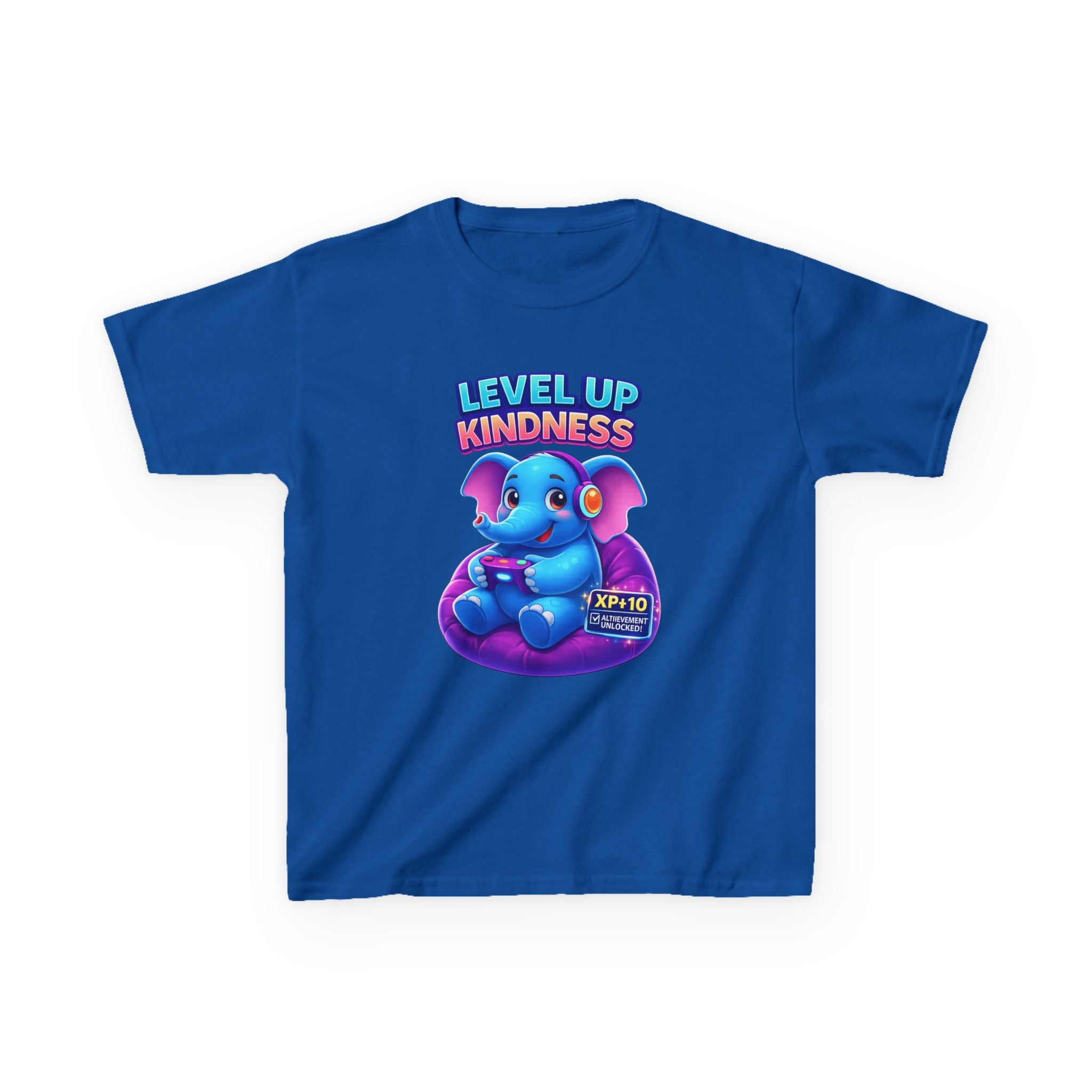 Kids Elephant T-Shirt — 'Level Up Kindness' Cute Gamer Elephant Graphic Tee