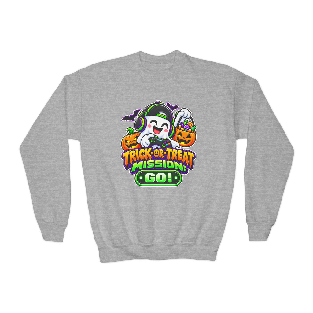 Kidxtr™ Kids Halloween Sweatshirt — 'Trick or Treat Mission' Halloween Graphic Crewneck