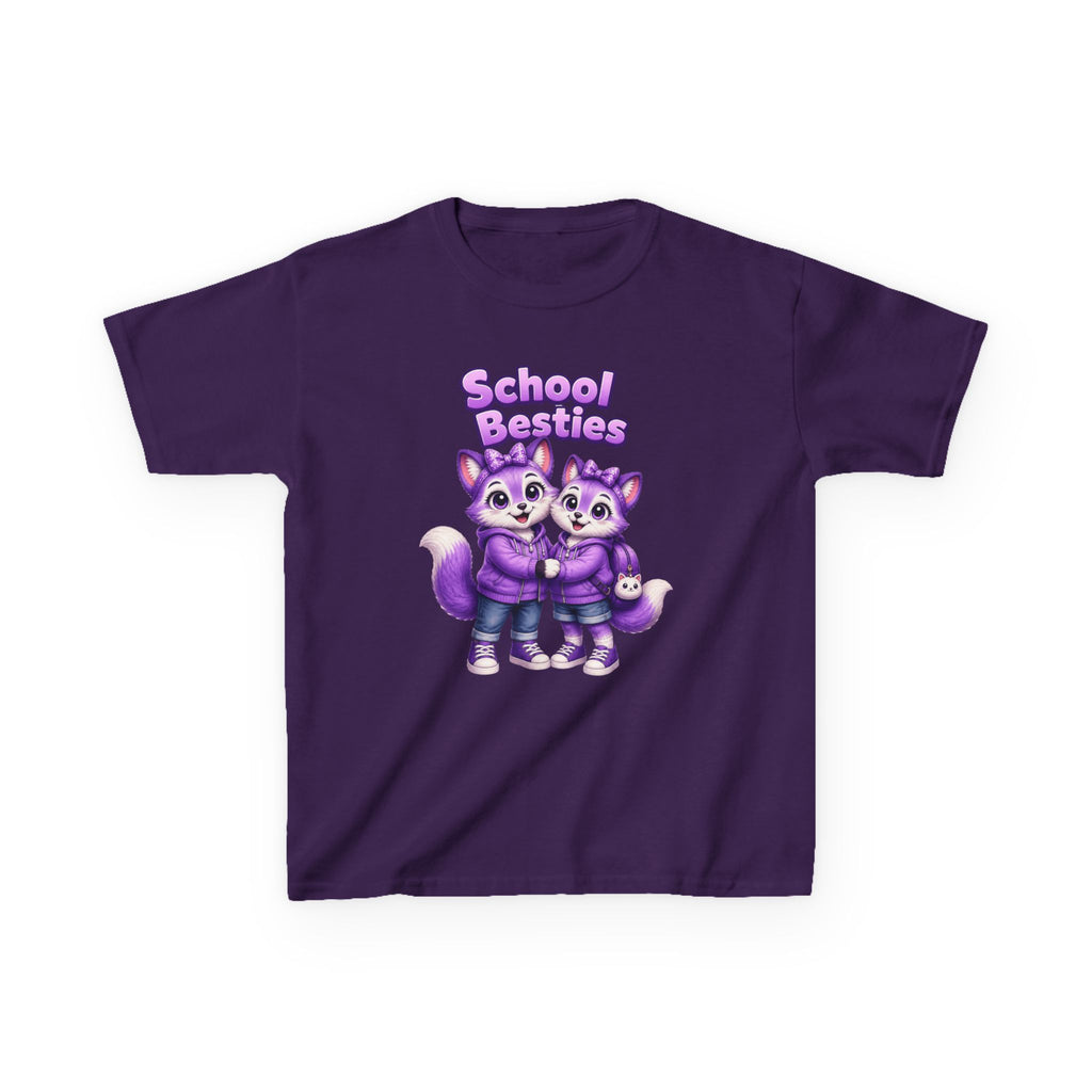 Kids Fox T-Shirt — 'School Besties' Purple Foxes Graphic Tee