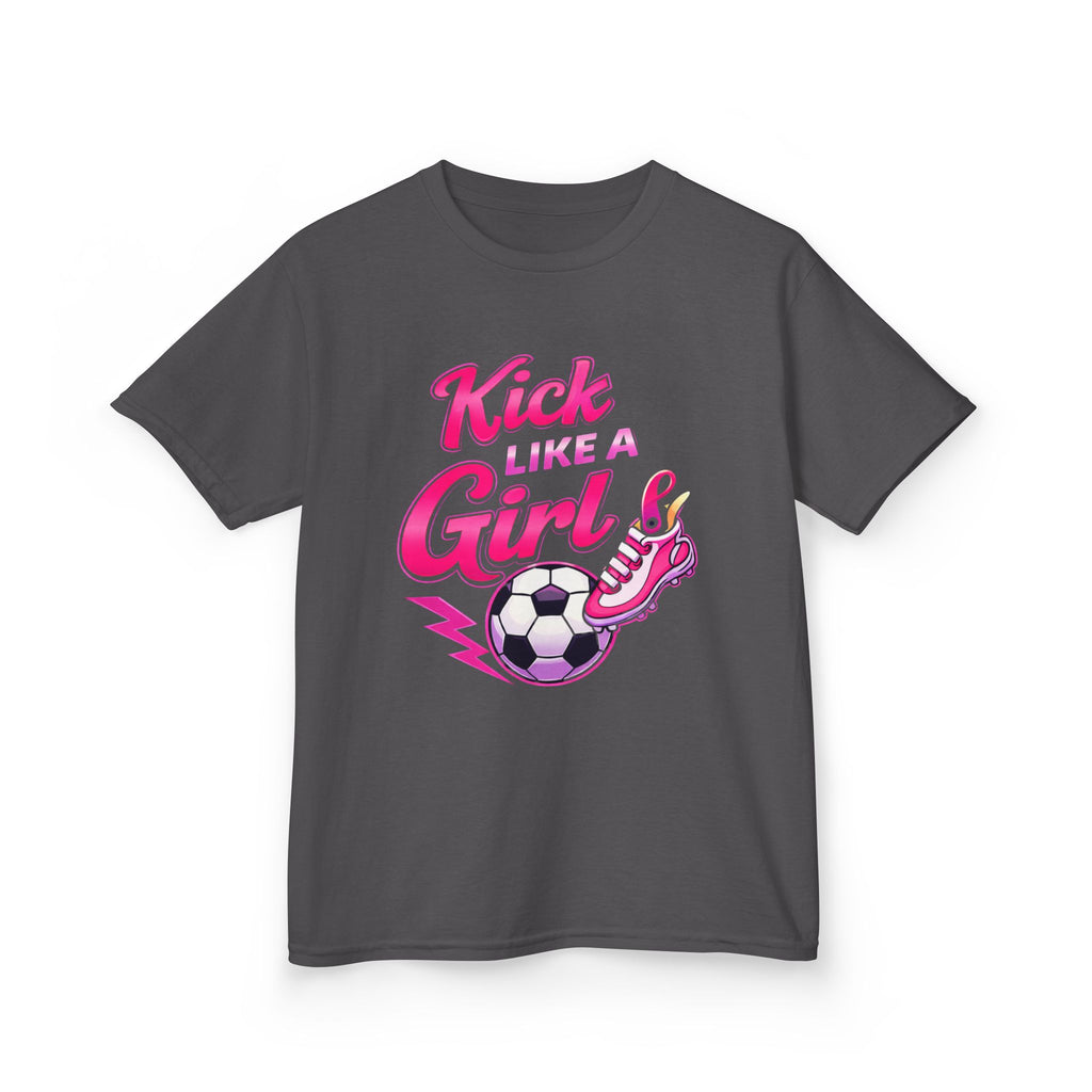 Kids Soccer T-Shirt — 'Kick Like a Girl' Soccer Graphic Tee