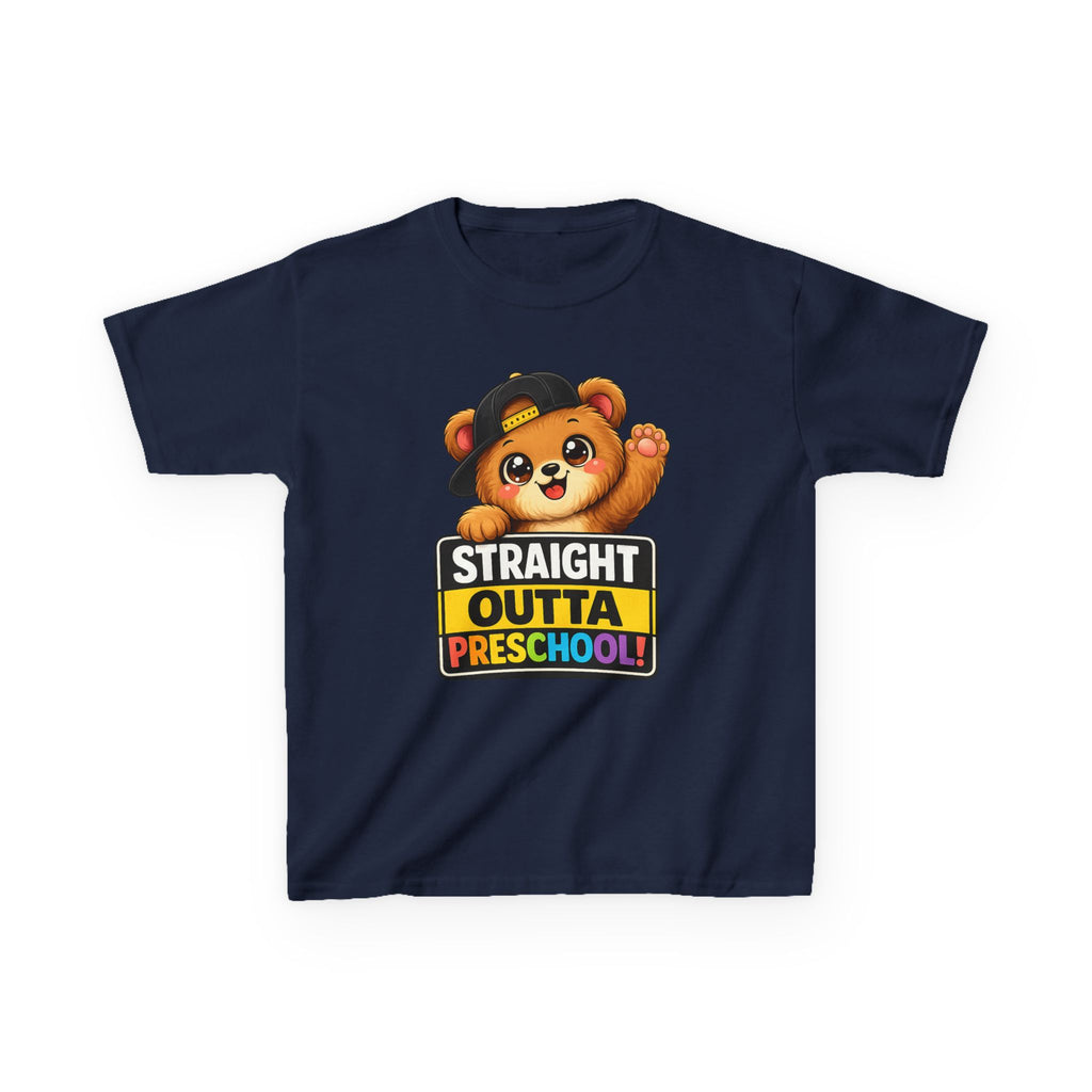 Kids Preschool T-Shirt — 'Straight Outta Preschool' Teddy Graduation Graphic Tee