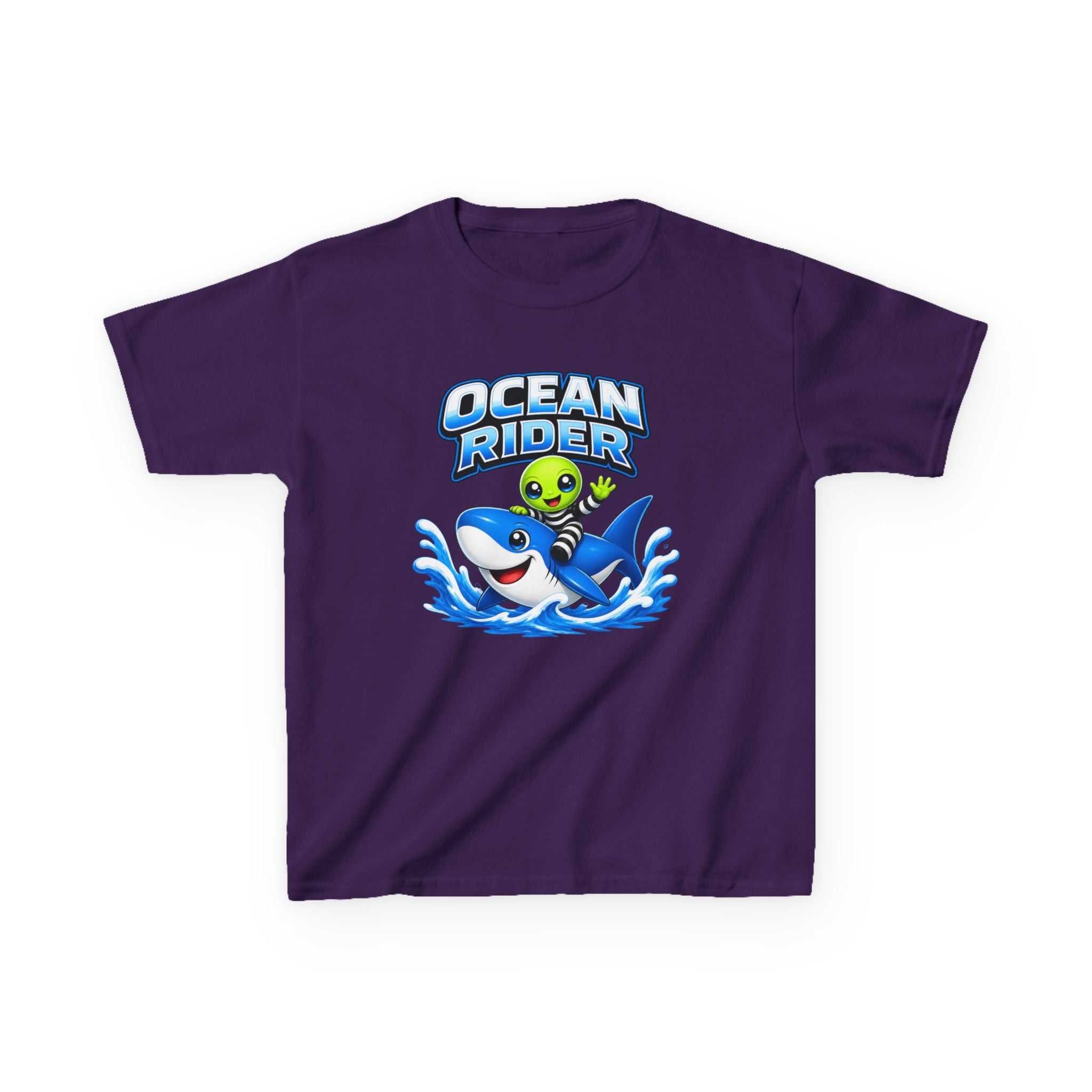Kids Shark T-Shirt — 'Ocean Rider' Shark & Alien Surf Graphic Tee