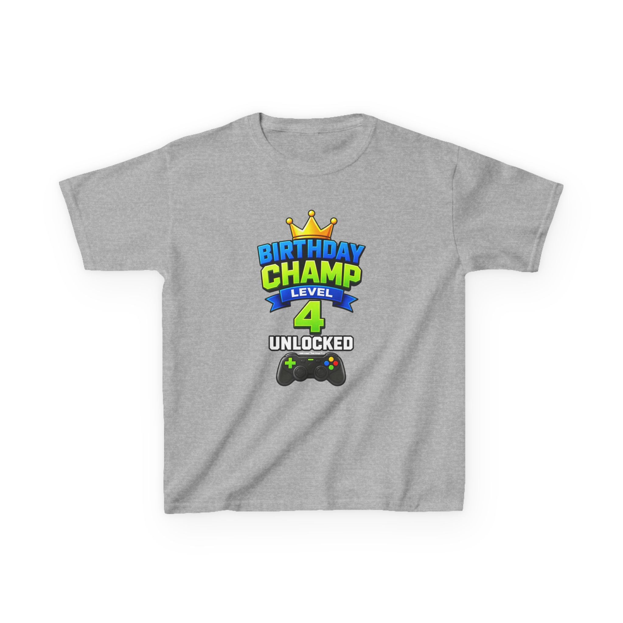 Kids Birthday T-Shirt — 'Birthday Champ' Level 4 Unlocked Gamer Graphic Tee