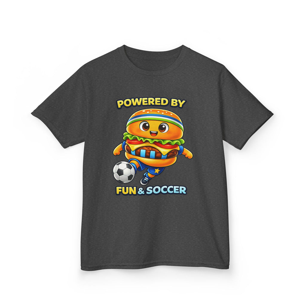Kids Soccer T-Shirt — 'Powered by Fun & Soccer' Burger Graphic Tee