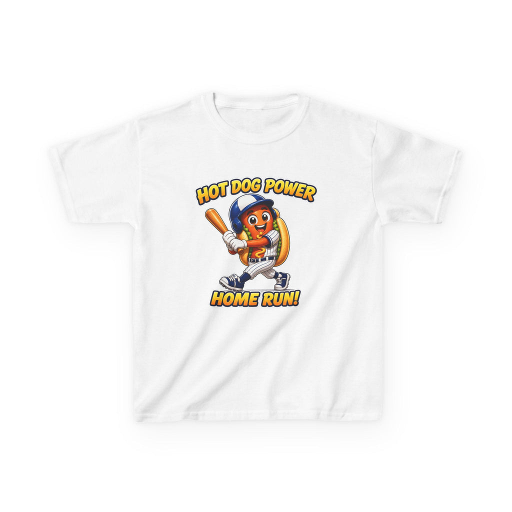 Kids Baseball T-Shirt — 'Hot Dog Power' Home Run Graphic Tee