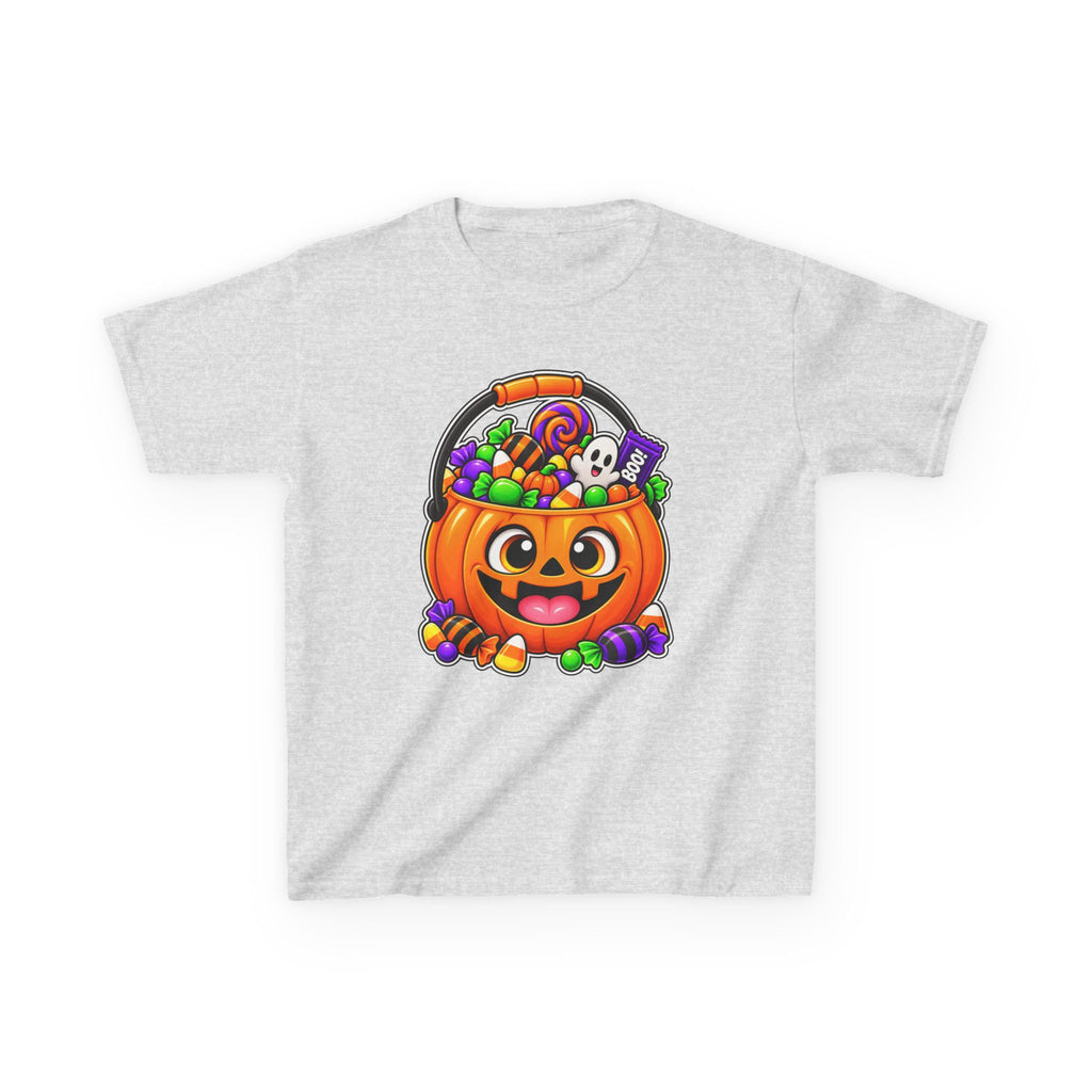 Kidxtr™ Kids Pumpkin T-Shirt — 'Trick or Treat' Jack-O-Lantern Candy Basket Graphic Tee