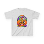 Kidxtr™ Kids Pumpkin T-Shirt — 'Trick or Treat' Jack-O-Lantern Candy Basket Graphic Tee