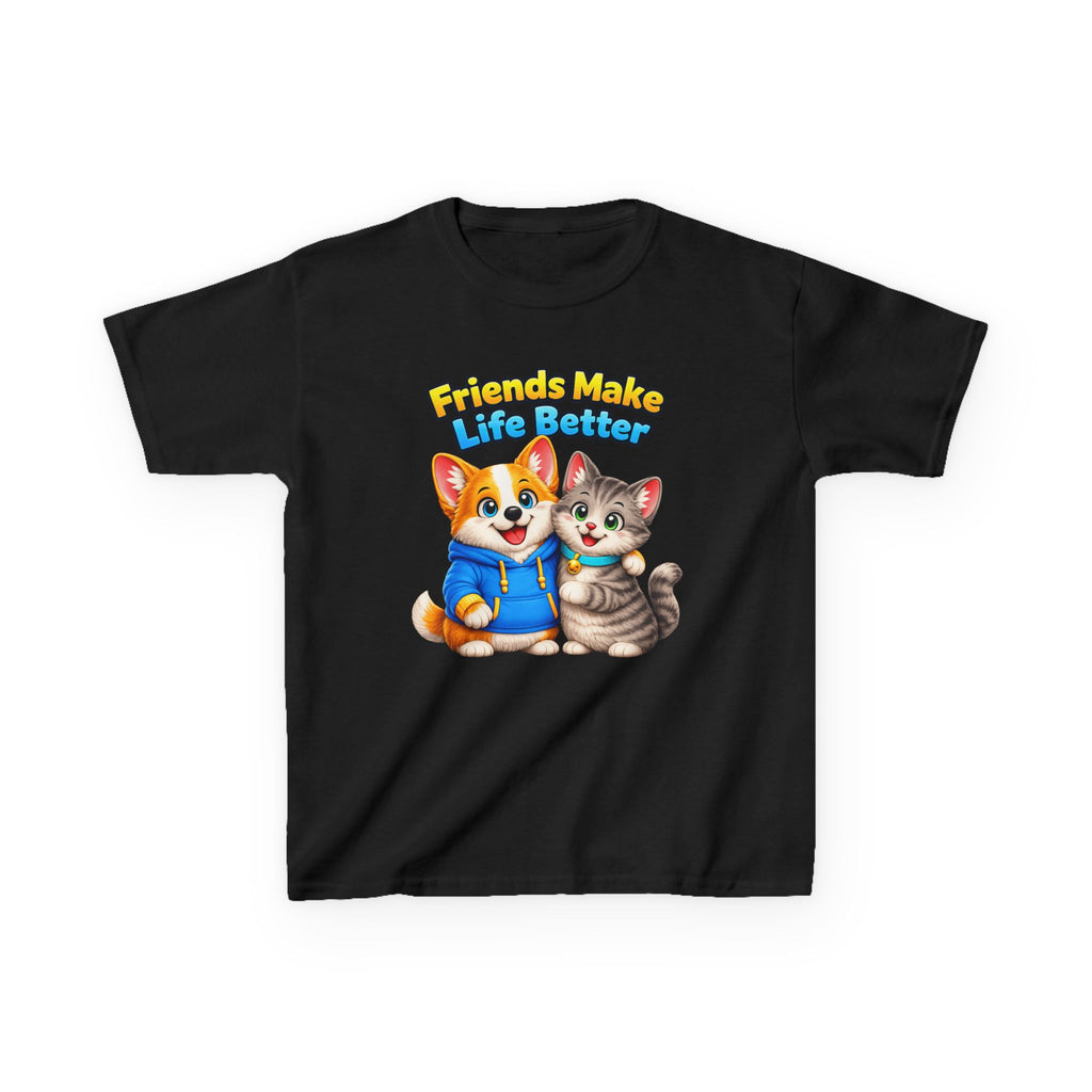 Kids Puppy & Kitten T-Shirt — 'Friends Make Life Better' Cute Friendship Graphic Tee