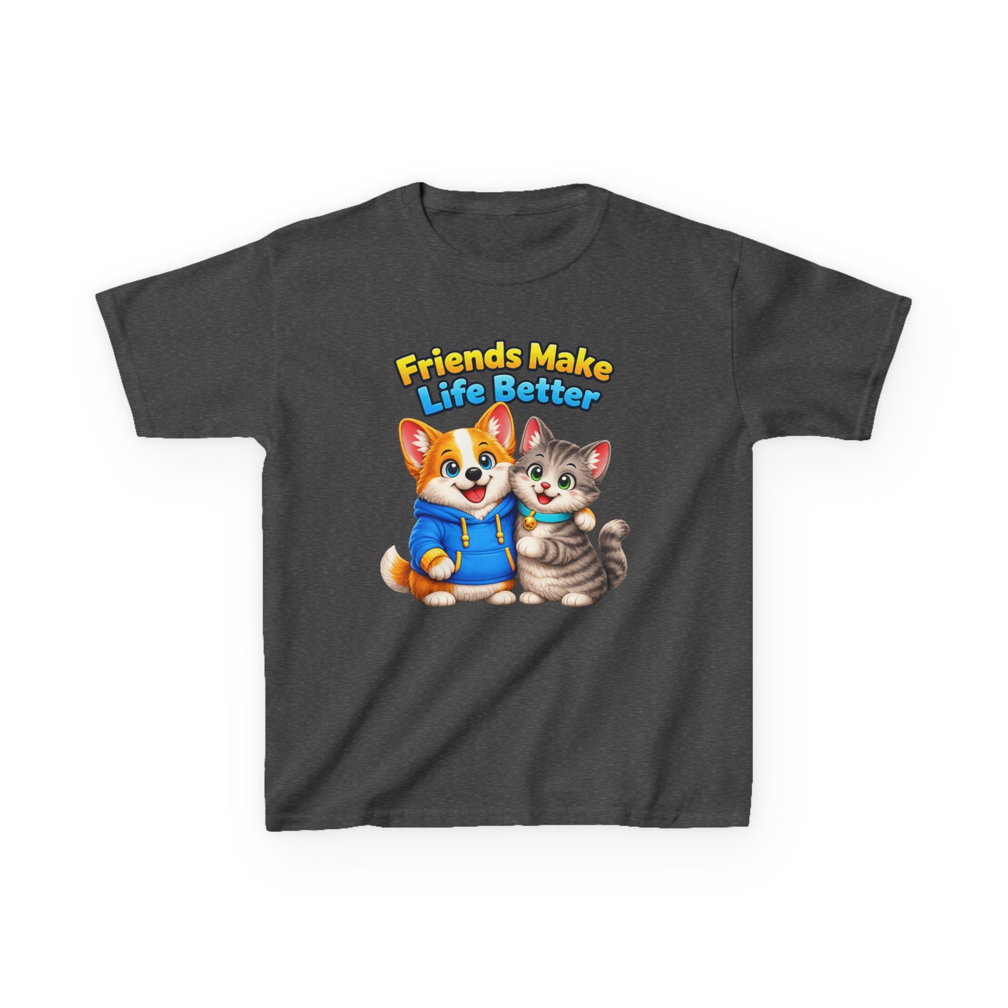 Kids Puppy & Kitten T-Shirt — 'Friends Make Life Better' Cute Friendship Graphic Tee