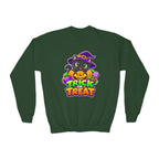 Kidxtr™ Kids Halloween Sweatshirt — 'Trick or Treat' Black Cat in Pumpkin Graphic Crewneck