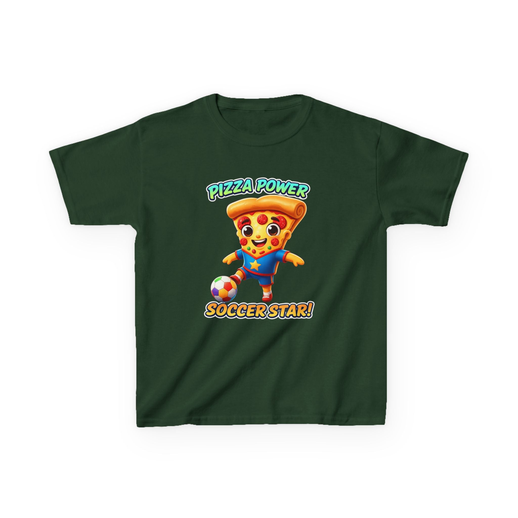 Kids Soccer T-Shirt — 'Pizza Power' Cute Pizza Slice Soccer Player Graphic Tee