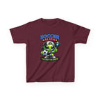 Kids Soccer T-Shirt — 'Too Fast for Earth' Cute Green Alien Soccer Graphic Tee